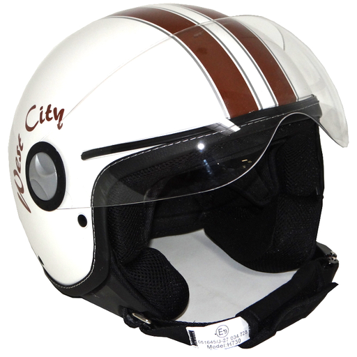 [746] Retro Jet Helm Parel Wit/Bruin