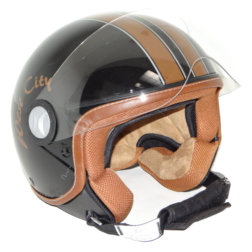 [750] Retro Jet Helm Zwart/Bruin